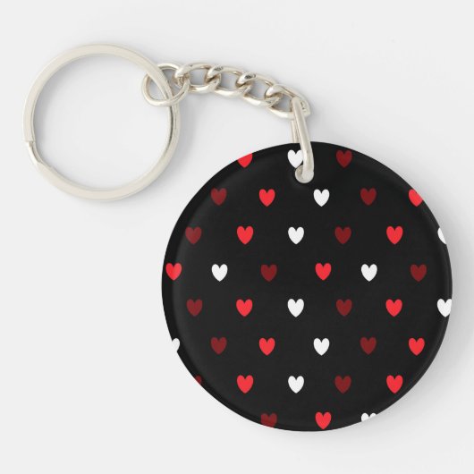 Porte-clés Coeurs rouge et blanc sur noir (Devant)