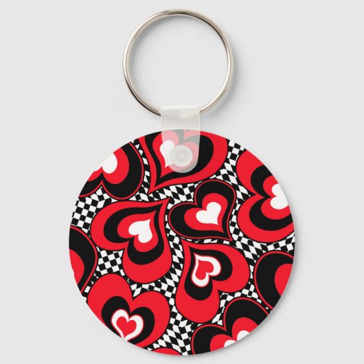 Porte-clés Coeurs, rouge, noir, blanc (Recto)
