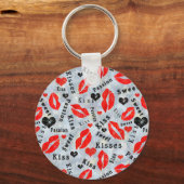 Porte-clés Coeurs, rouge, noir, empreintes de lèvres, baiser (Recto)