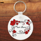 Porte-clés Coeurs rouges et fleurs - Porte - clé (Recto)