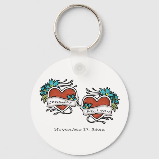 Porte-clés Coeurs tatoués, Mariage graphique de tatouage (Recto)