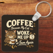 Porte-clés Coffee Because Cat Woke Me up (Verso)