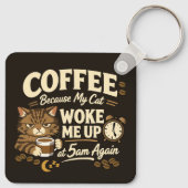 Porte-clés Coffee Because Cat Woke Me up (Dos)