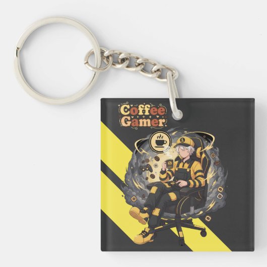 Porte-clés Coffee Gamer Anime Boy Yellow Aesthetic Art (Devant)