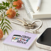 Porte-clés Coffee Teach Repeat - Fun Teacher Life (Devant Droit)