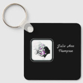 Porte-clés Coiffeur silhouette noir et blanc chic (Recto)