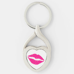 Porte-clés Col cravate motif baisers rose blanc mignon