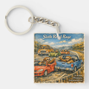 Porte-clés Colère de paresseux sur la route – Aquarelle de vo