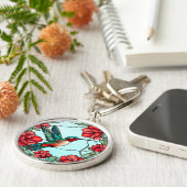 Porte-clés Colibri à fleurs rouges (Côté)