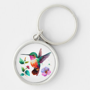 Porte-clés Colibri et fleurs aux couleurs vives