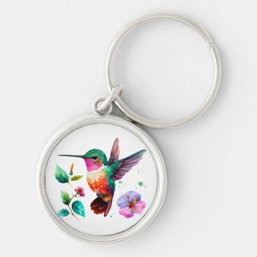 Porte-clés Colibri et fleurs aux couleurs vives (Devant)
