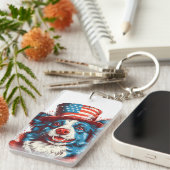 Porte-clés Colie frontière avec un casquette américain (Devant droit)