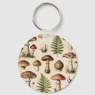 Porte-clés Collage de champignons de fougère botanique vintag