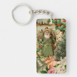 Porte-clés Collage de Noël Père Noël vert de l'ancien monde A