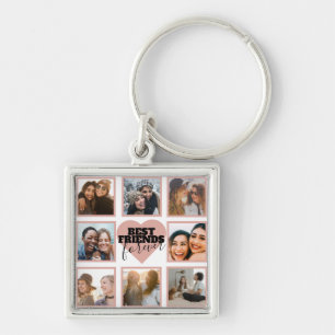Porte-clés Collage de photos de BFF moderne Cœur en or rose