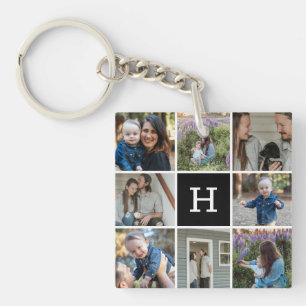 Porte-clés Collage de photos de famille et monogramme