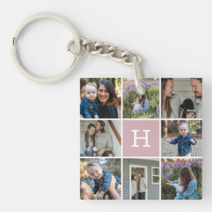 Porte-clés Collage de photos de famille et monogramme