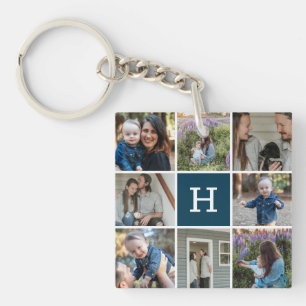 Porte-clés Collage de photos de famille et monogramme
