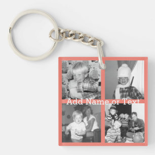 Porte-clés Collage de photos Instagram avec 4 photos - corail