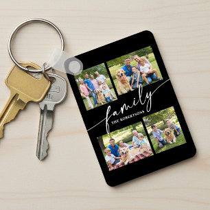 Porte-clés Collage de photos moderne Famille Script Souvenir