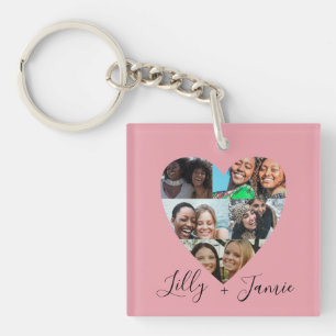 Porte-clés Collage de photos roses Définition de soeur Coeur