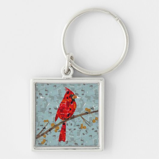 Porte-clés Collage d'oiseau cardinal de Noël (Devant)