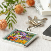Porte-clés Collage floral d'été personnalisé (Côté)