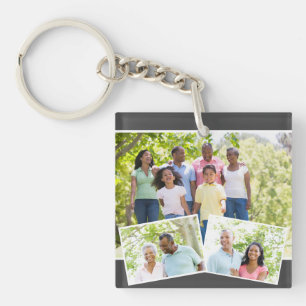 Porte-clés Collage photo avec 3 photos de famille - Gris char