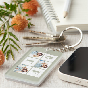 Porte-clés Collage photo de 3 Meilleures Amies Vert Sauge