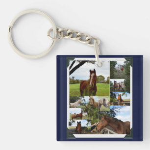 Porte-clés Collage photo de cheval encadré,