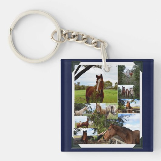 Porte-clés Collage photo de cheval encadré, (Devant)