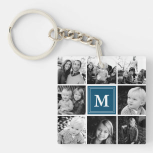Porte-clés Collage photo de famille Monogram Navy