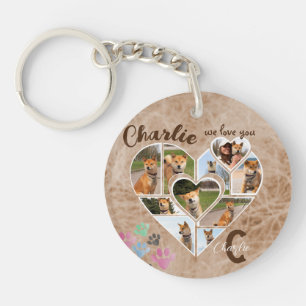 Porte-clés Collage photo en forme de coeur avec nom et texte