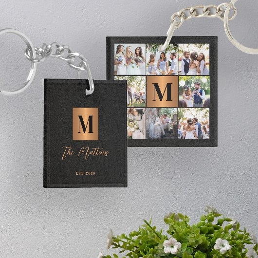 Porte-clés Collage photo famille monogramme