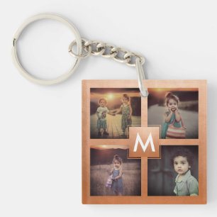 Porte-clés Collage photo famille personnalisée Rose Monogramm