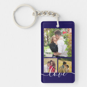 Porte-clés Collage photo moderne de 4 avec texte d'amour Cade