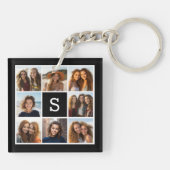 Porte-clés Collage photo noir et blanc 8 Monogramme personnal (Dos)