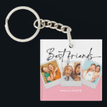 Porte-clés Collage photo personnalisé 3 mignonne BFF rose sim<br><div class="desc">Collage photo personnalisé 3 mignonne BFF rose simple</div>