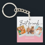 Porte-clés Collage photo personnalisé 3 mignonne BFF rose sim<br><div class="desc">Collage photo personnalisé 3 mignonne BFF rose simple</div>