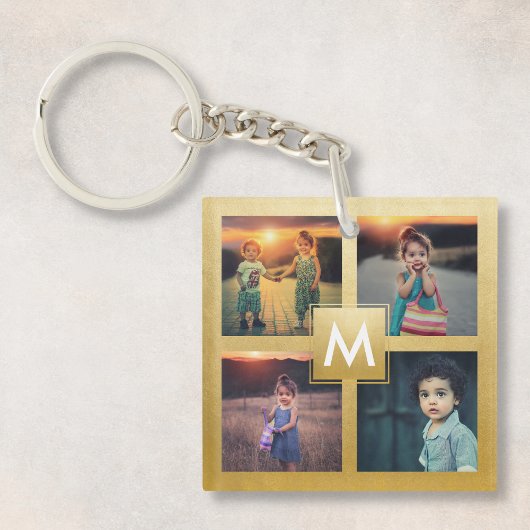Porte-clés Collage photo personnalisé Gold Monogramme Garde F