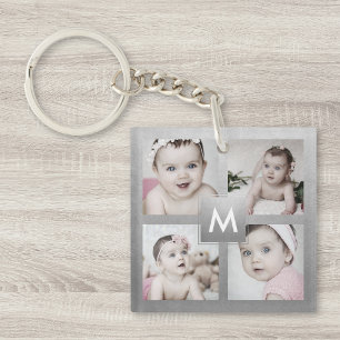 Porte-clés Collage photo personnalisé Monogramme en argent 4 