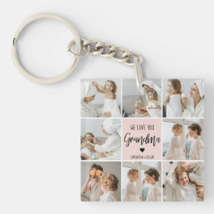 Porte-clés Collage Photo Rose We Love You Grand-mère Meilleur