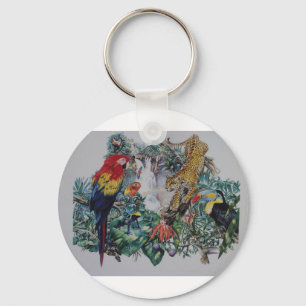 Porte-clés Collage tropical de faune de forêt tropicale