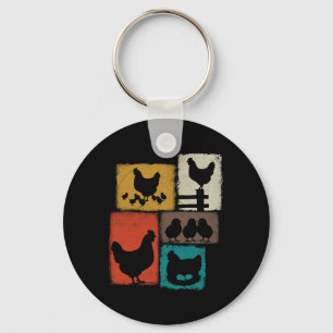 Porte-clés Collage Vintage Poulet Amoureux de Poules Agricult