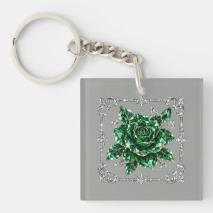 Porte-clés collection de fleurs en cristal d'émeraude royale