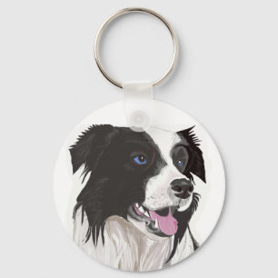 Porte-clés colley noir et blanc yeux bleus
