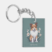 Porte-clés Collie mignon entouré de fleurs - (Devant gauche)