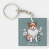 Porte-clés Collie mignon entouré de fleurs - (Devant)