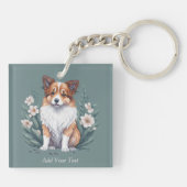 Porte-clés Collie mignon entouré de fleurs - (Dos)
