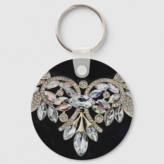 Porte-clés Collier diamant argent noir cristal look (Recto)